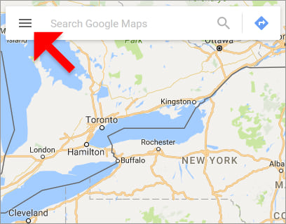 Click on the three dash menu icon at the left of the Search Google Maps box