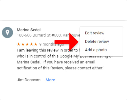 This will give you the option of Editing or Deleting the Review (or adding a Photo).